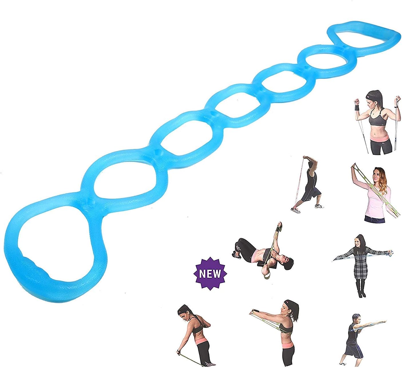 7 Ring Stretch Resistance Exercise Band, Miracle Miles Band, Yoga Stretching, Arm, Shoulders Foot, Leg Fitness Home Gym Physical Therapy Band