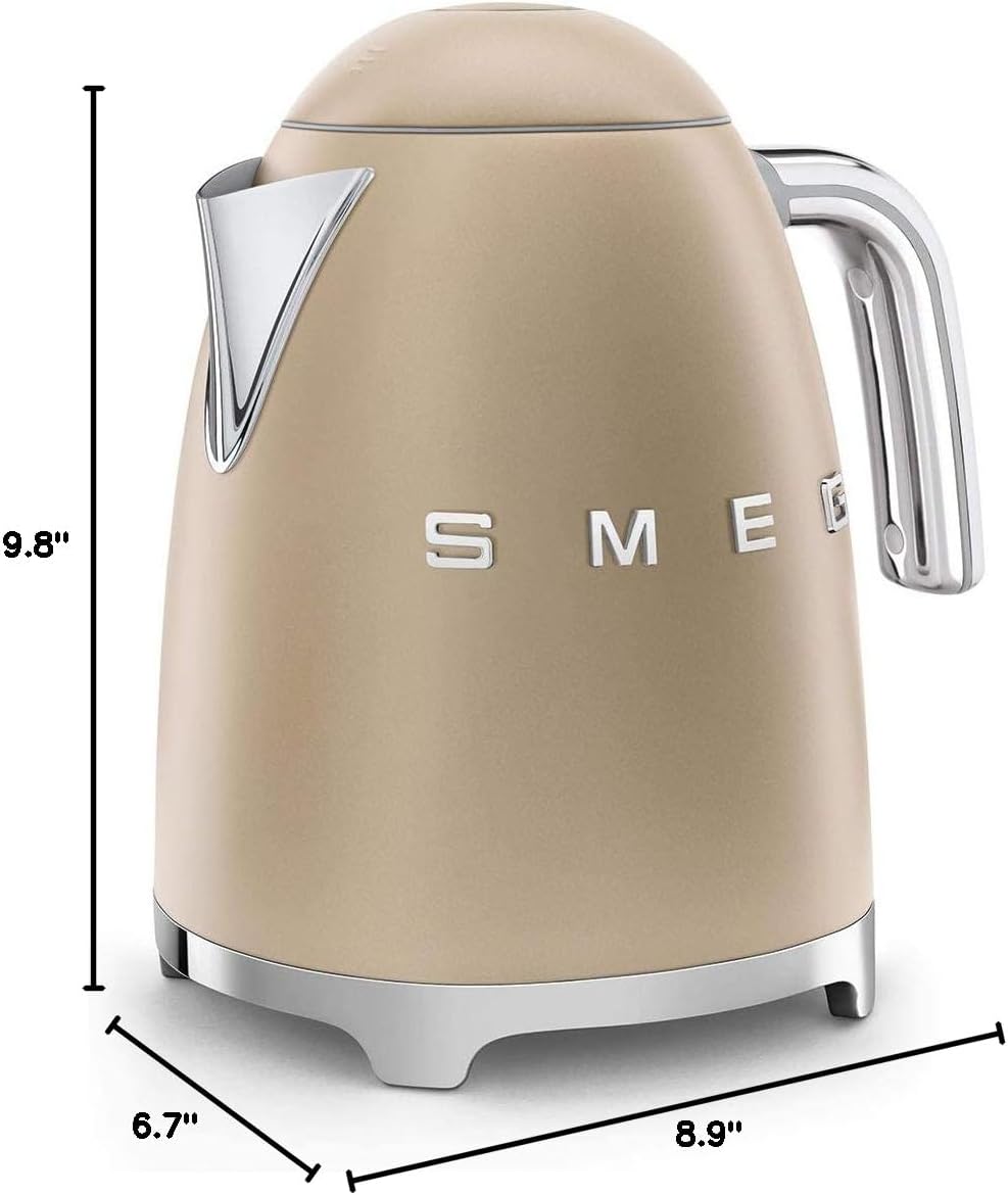SMEG KLF03 Electric Kettle 1.7L (7 Cup), Retro Hot Water Boiler for Tea & Coffee, Fast Boiling, Auto Shut-Off, Soft Open Lid, 360° Swivel Base Countertop Kettle – Matte Champagne