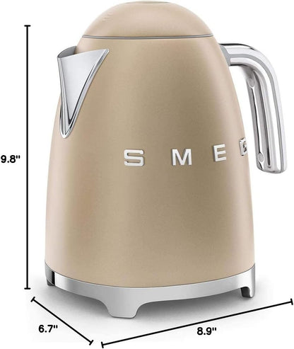 SMEG KLF03 Electric Kettle 1.7L (7 Cup), Retro Hot Water Boiler for Tea & Coffee, Fast Boiling, Auto Shut-Off, Soft Open Lid, 360° Swivel Base Countertop Kettle – Matte Champagne