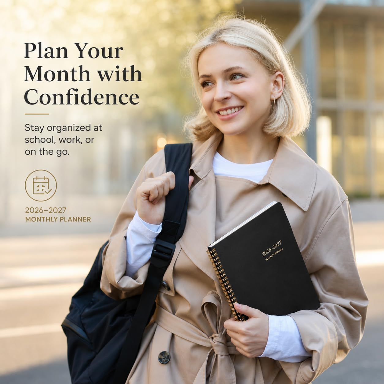 KMQOY Monthly Planner 2026-2027, 2026 Calendar 24 Months Planner, Jan 2026 - Dec 2027, 7.5"x10", Personal Calendar with Monthly Goals, To-Do List, Habit Tracker, 2 years for School Office Home Planning(Black)
