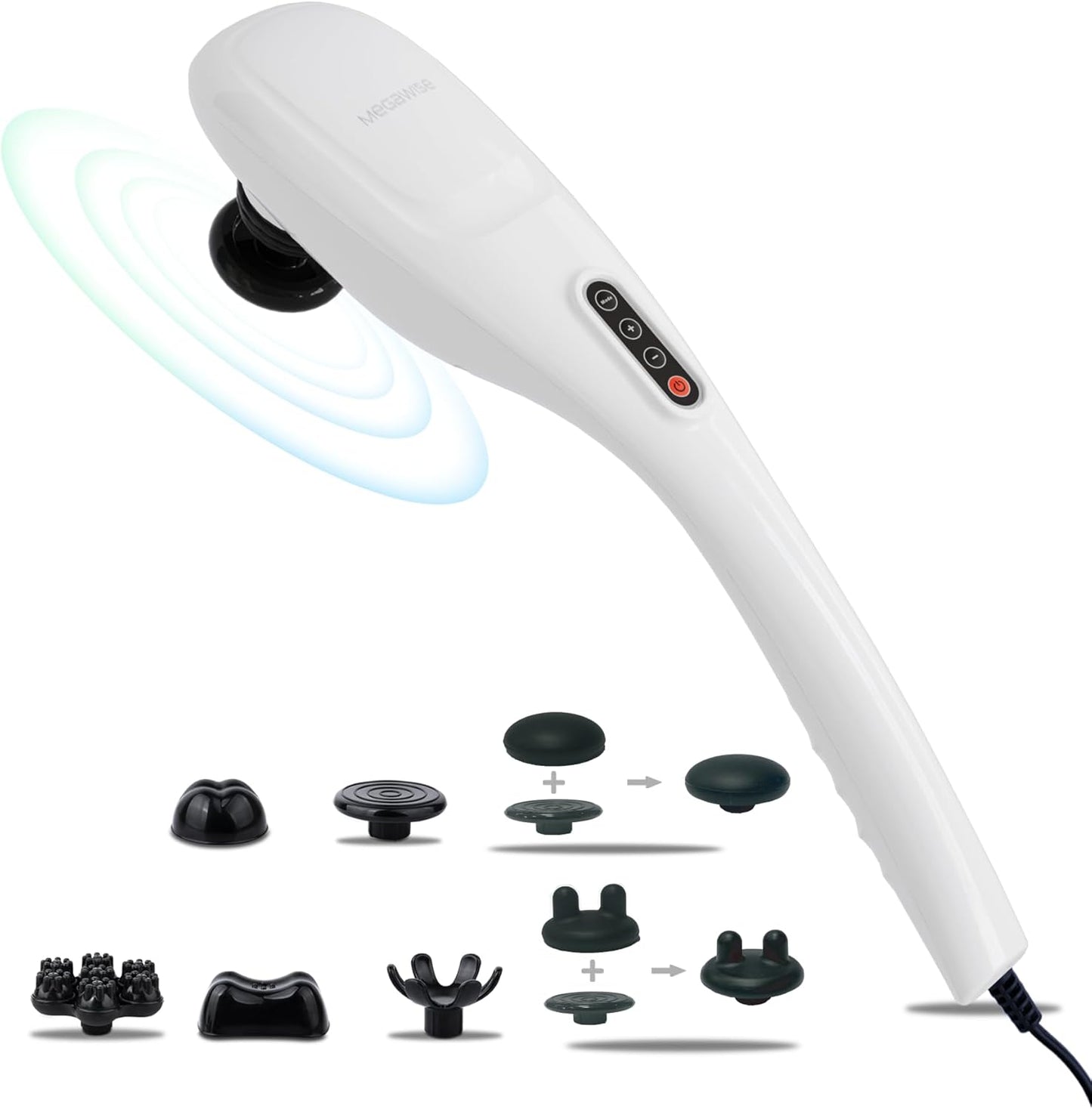 MEGAWISE Handheld Back Massager | Deep Tissue Percussion Massage for Back, Neck, Shoulders, Waist and Legs (Off-White)