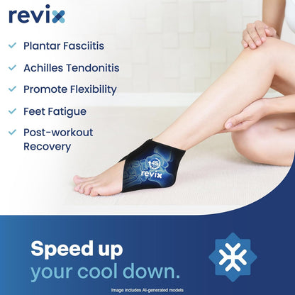 REVIX Ankle Ice Pack Wrap for Plantar Fasciitis with 45-Min Long Lasting Cold, Reusable Foot Ice Pack with Ice Grid Design, Cold Compress Therapy for Achilles Tendonitis, Swelling & Sprained Ankle