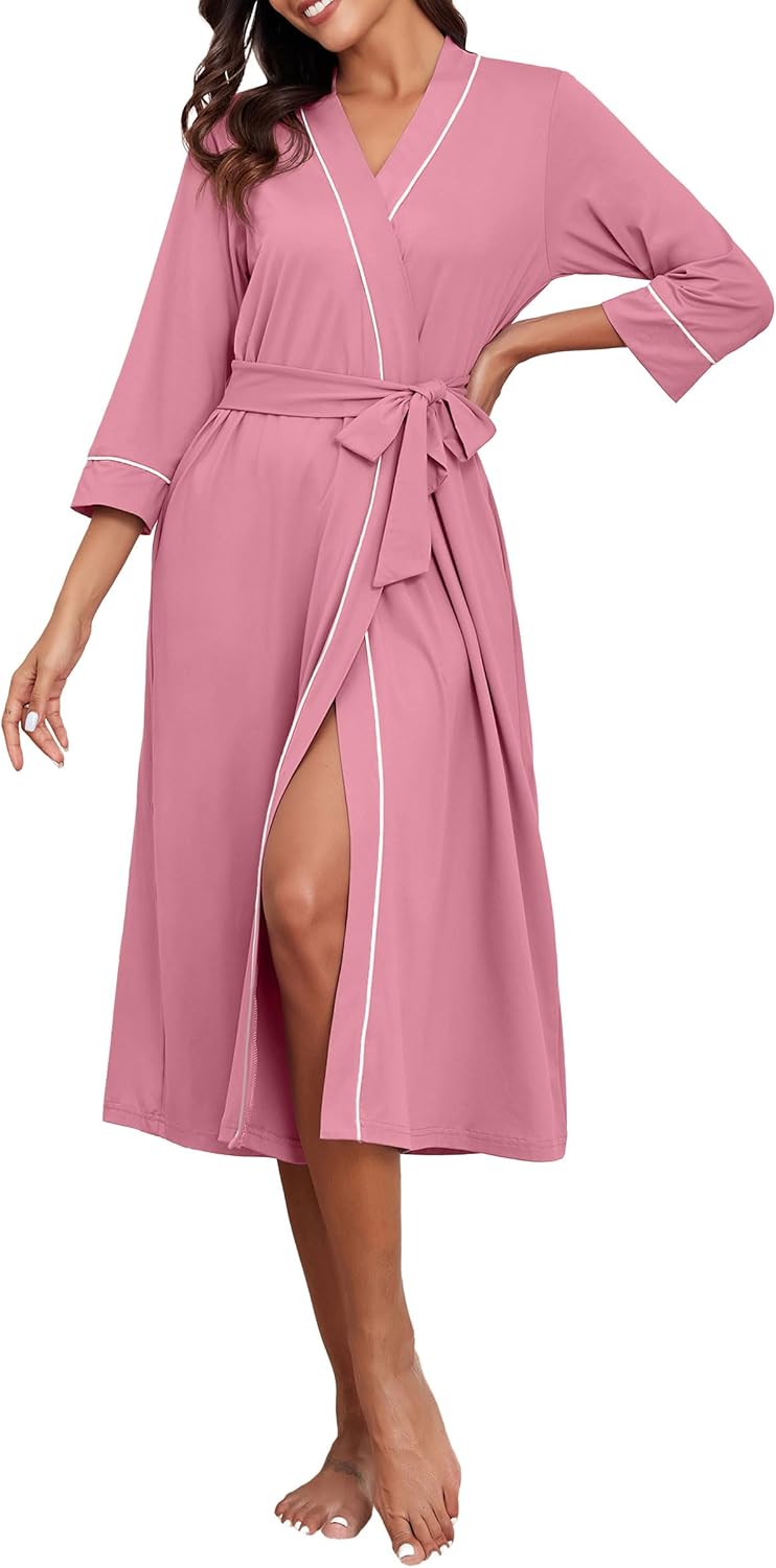 PrinStory Robes for Women 3/4 Sleeve Long Bath Robe XS-4XL
