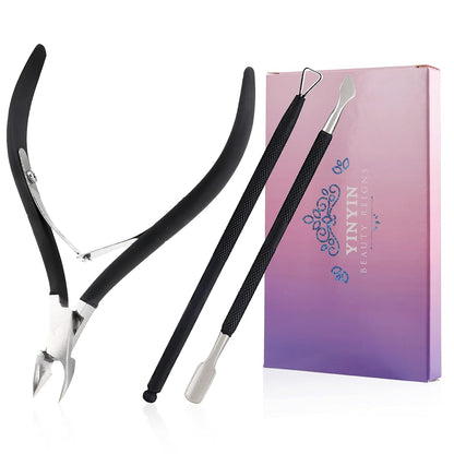 YINYIN Cuticle Trimmer with Cuticle Pusher and Cutter, Professional Stainless Steel Nippers, Cutter Clippers, Cuticle Remover, Pedicure Manicure Tools for Fingernails and Toenails, Sliver