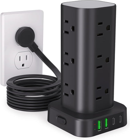 6FT Power Strip Tower Surge Protector, 12 Wide Spaced Outlets, 4 USB