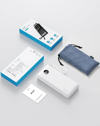 VRURC Portable Charger, Slim Power Bank Built-in 4 Cables, Travel Essential