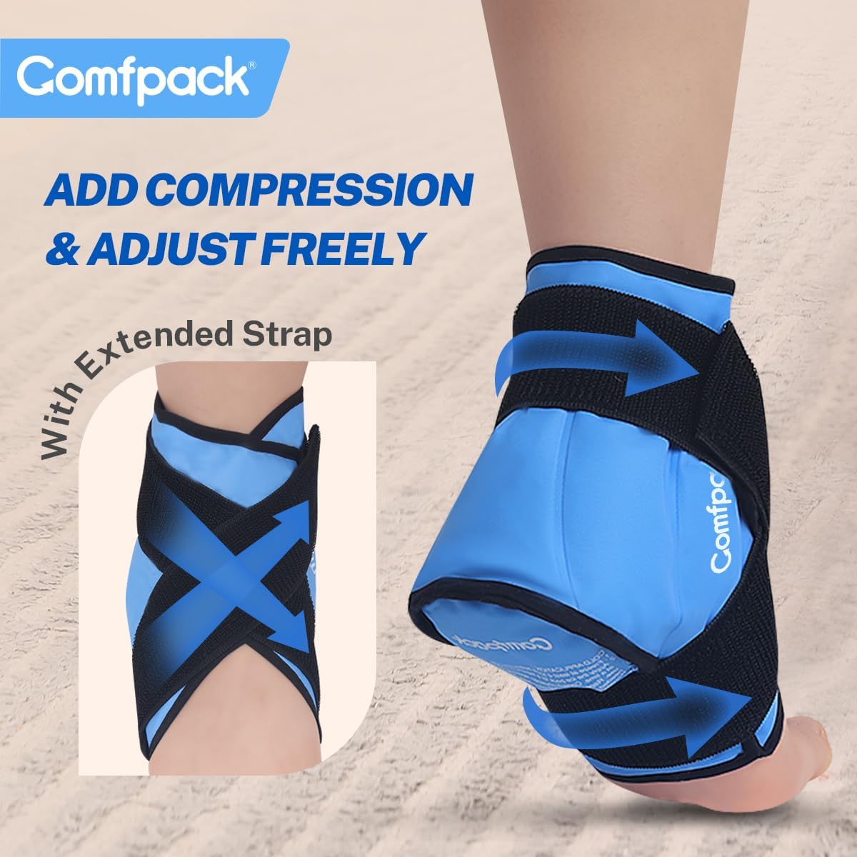 Comfpack Ankle Ice Pack Wrap for Swelling, FSA Eligible, Heel Ice Pack for Pain Relief, Hot Cold Therapy Cold Pack for Plantar Fasciitis, Achilles Tendonitis, Ankle Sprain, Foot Pain, Black