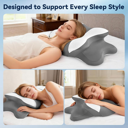 Sleep Apnea Pillow with Neck Pain & Snoring Relief -Orthopedic Cervical Pillow,Ergonomic Contour Memory Foam Pillow for Side, Back,Stomach,Dreamers,Medium Firm (Darkgrey, Queen Size 25" lx15 wx5.8 h)