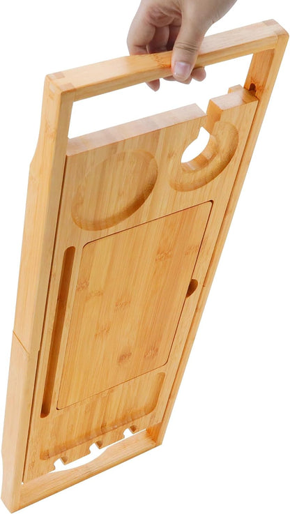 Utoplike Bamboo Bathtub Caddy Tray for Tub, Expandable Bath Table Trays