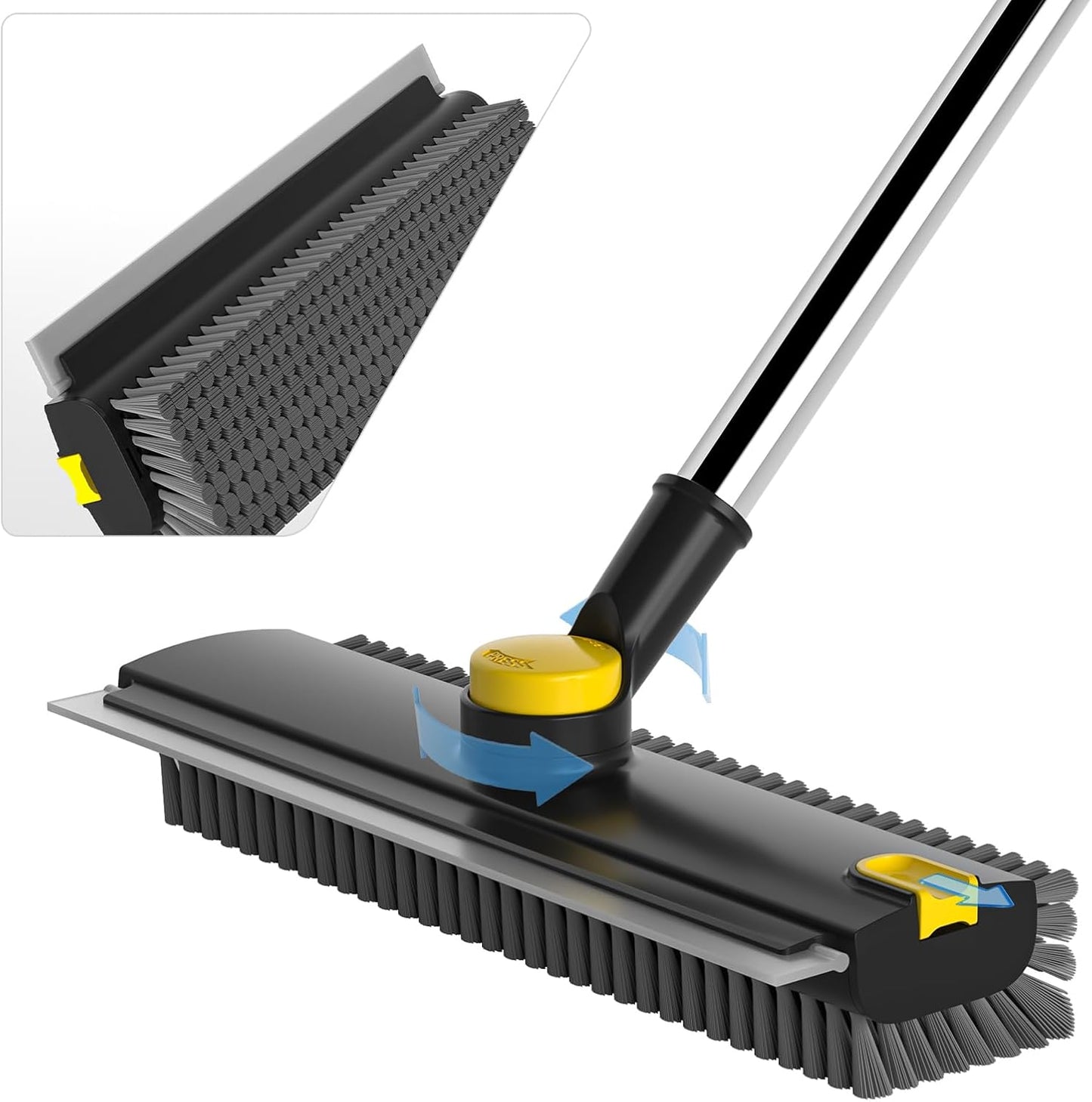 Scrub Brush with Long Handle, Floor Scrub Brush Squeegee Broom for Cleaning, 3 in 1 Shower Scrubber Floor Broom Squeegee for Concrete Tile Wall Deck Patio Grey