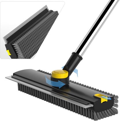 Scrub Brush with Long Handle, Floor Scrub Brush Squeegee Broom for Cleaning, 3 in 1 Shower Scrubber Floor Broom Squeegee for Concrete Tile Wall Deck Patio Grey
