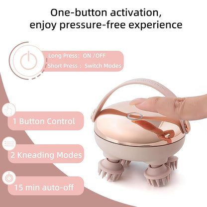 Electric Scalp Massager for Hair Growth, Red Light Therapy Head Massager Stress Relax, Waterproof Scalp Scrubber with Hand Strap, Handheld Rechargeable Scalp Massagers for Body & Dog Massager (Gold)