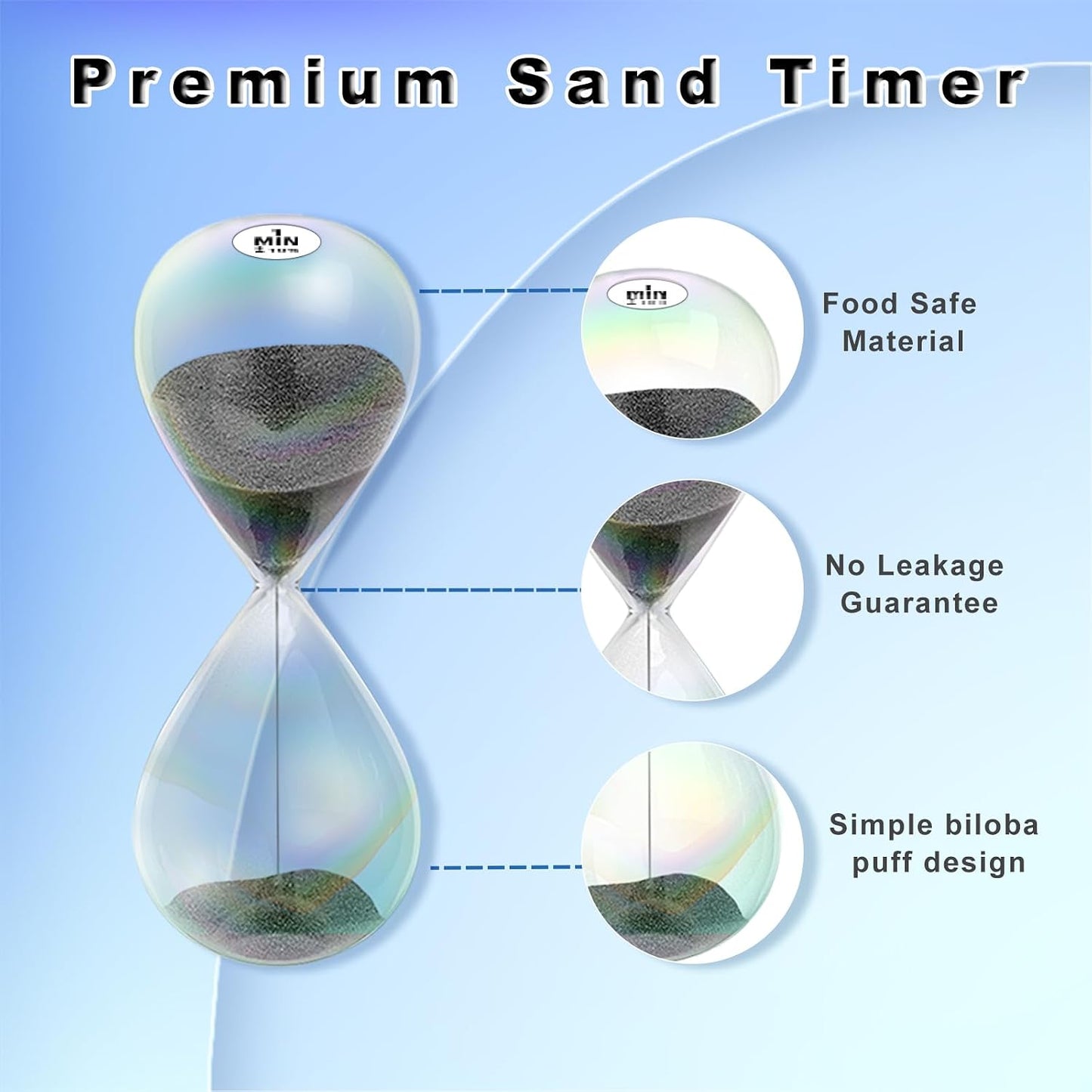 3 Minute Sand Timer,3M Sand Clock with Simple Biloba Puff Design, Reloj De Arena, Large Blue Sand Watch 3 Min Hourglass Sandglass for Home,Desk,Office Decorative (Blue)
