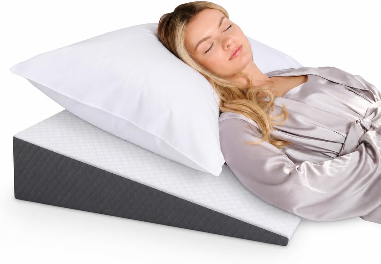 Kolbs Bed Wedge Pillow for Sleep Apnea, FSA Eligible Acid Reflux, and Back Pain Relief, with Chic Jacquard Cover - Headboard Wedges for Sleeping (5" Gentle Incline)