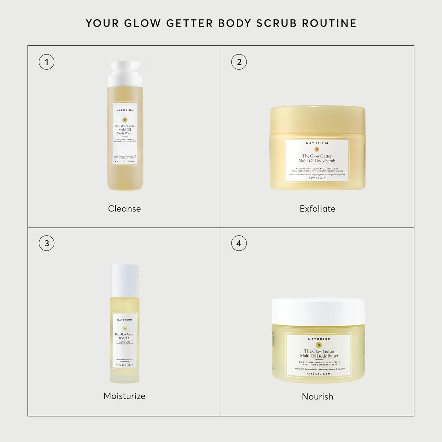 Naturium Glow Getter Body Scrub, Exfoliating Sugar Crystals with Linoleic-Rich Oils, Glycerin & Squalane, 226 g / 8 oz