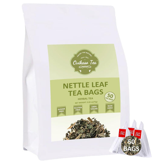 Ovikaso Tea, Nettle Leaf Tea Bags, 50 Pyramid Tea Bags, 1.5g/bag, Natural Stinging Nettle Tea, Direct from Source, Rich in Antioxidants & Support Bone Health, Herbal Tea