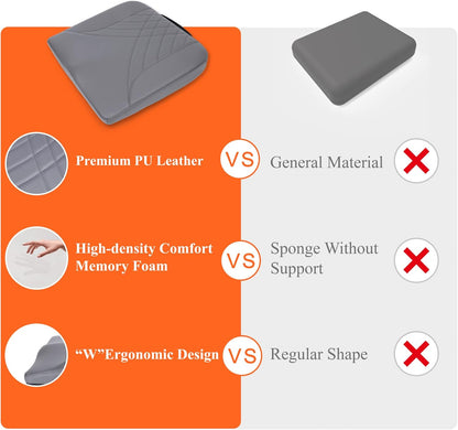 kingphenix Premium Car Seat Cushion, Memory Foam Driver Seat Cushion to Improve Driving View- Coccyx & Lower Back Pain Relief - Seat Cushion for Car, Truck, Office Chair (Leather Black)