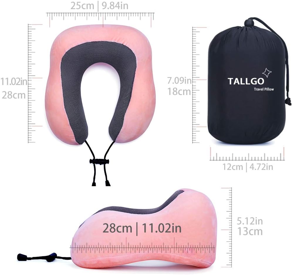 TALLGO Travel Pillow, Best Memory Foam Neck Pillow Head Support Soft Pillow for Sleeping Rest, Airplane Car & Home Use (Black)