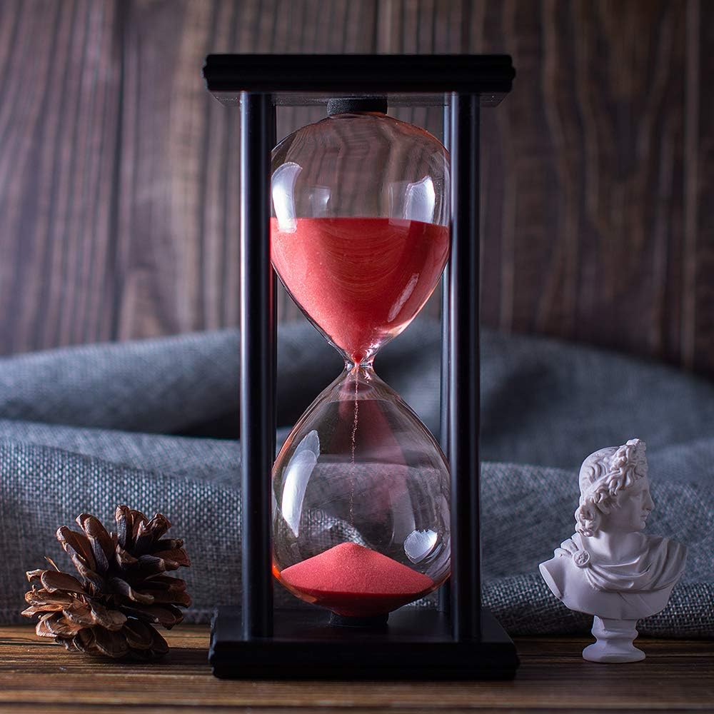 BELLAWARE Hourglass Timer with Red Sand, 60 Minute Wooden Sand Timer | Creative Handcraft Decoration