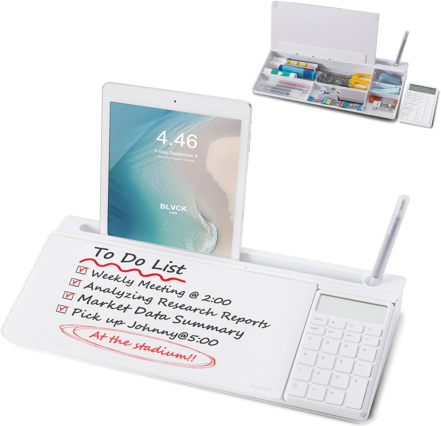 TSJ OFFICE Whiteboard Weekly Dry-Erase-Board - Desktop White Board Calendar Desk Organizers with Accessories Computer Keyboard Stand with Drawer, for Office, Home, School Supplies - White Calendar