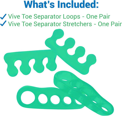 VIVEsole Toe Separators for Men & Women Medium (2 Pairs) - Silicone Gel Spreaders - Therapeutic Spa Stretchers for Plantar Fasciitis, Bunions, Overlapping Hammer Toe Spacers - Metatarsal Yoga Cushion