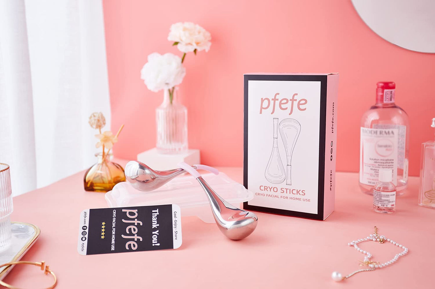 pfefe Ice Globes Facial Skin Care Tools for Women Face Eyes, Stainless Steel Face Beauty Cryo Sticks for Girls Ladies, Esthetician Supplies Cooling Spa Globes Cold Roller with Storage Case