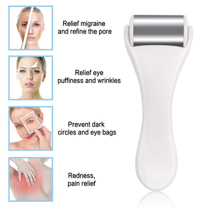 MAANGE Ice Roller for Face & Eye,Puffiness,Migraine,Pain Relief and Minor Injury,Skin Care Products Stainless Steel Face Massager Ice Roller Massager (White)