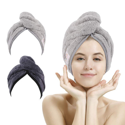 M-bestl 2 Pack Microfiber Hair Towel Wrap,Hair Drying Towel with Button,Quick Dry Hair Towel Turban for Women,Absorbent Anti-frizz Head Towel for Long Thick Curly Hair(Pink&Beige)