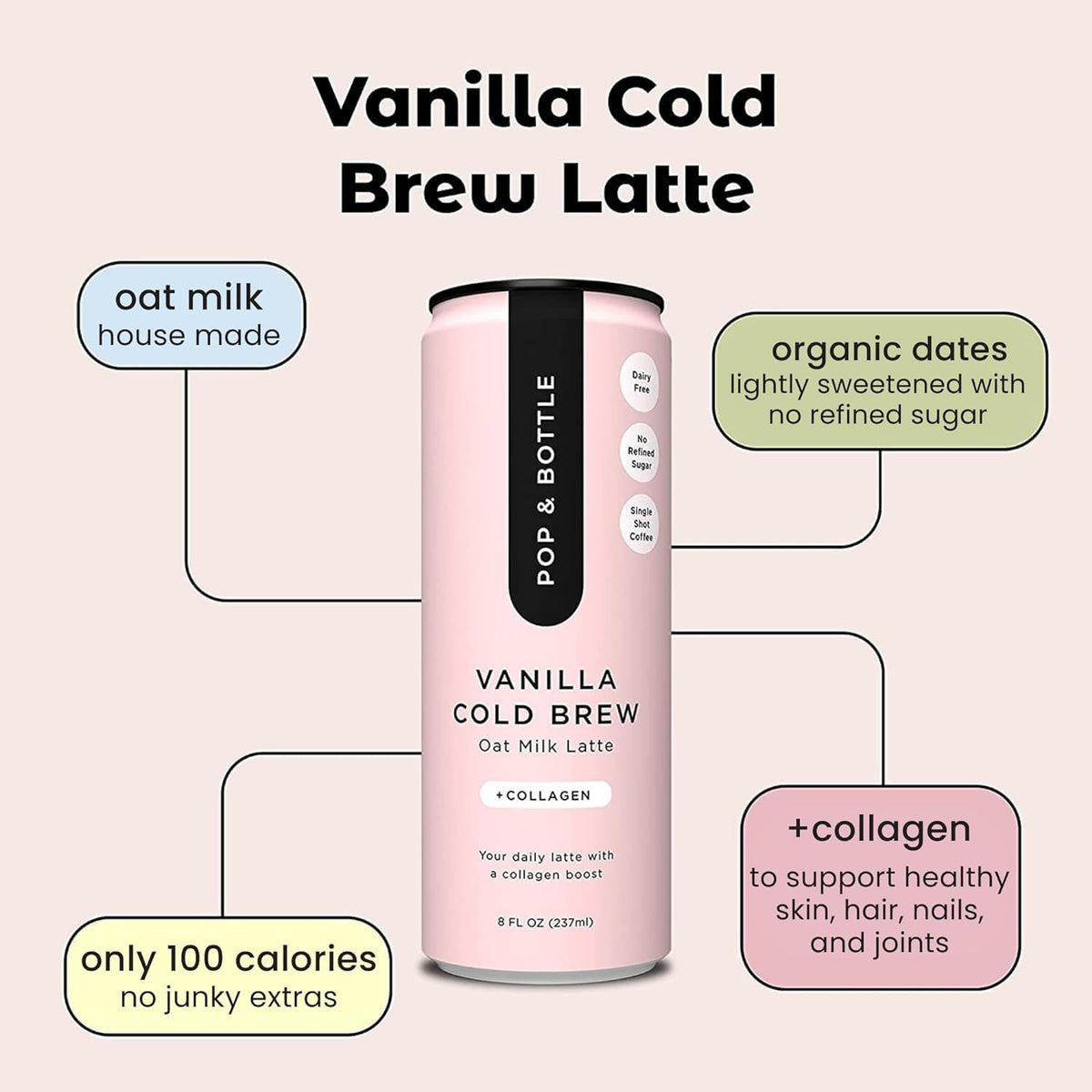Pop & Bottle - Oat Milk Lattes, Butterfly Pea & Matcha, 8 Fl Oz (12 Pack)