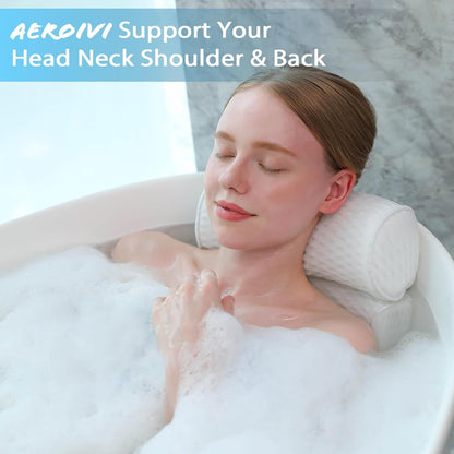 AEROiVi Luxury Bath Pillows for Tub，Bath Pillow Bathtub Pillows for Head and Neck Support Bath Cushion Made from Soft Spacer Mesh Material with Suction Cups,Gray