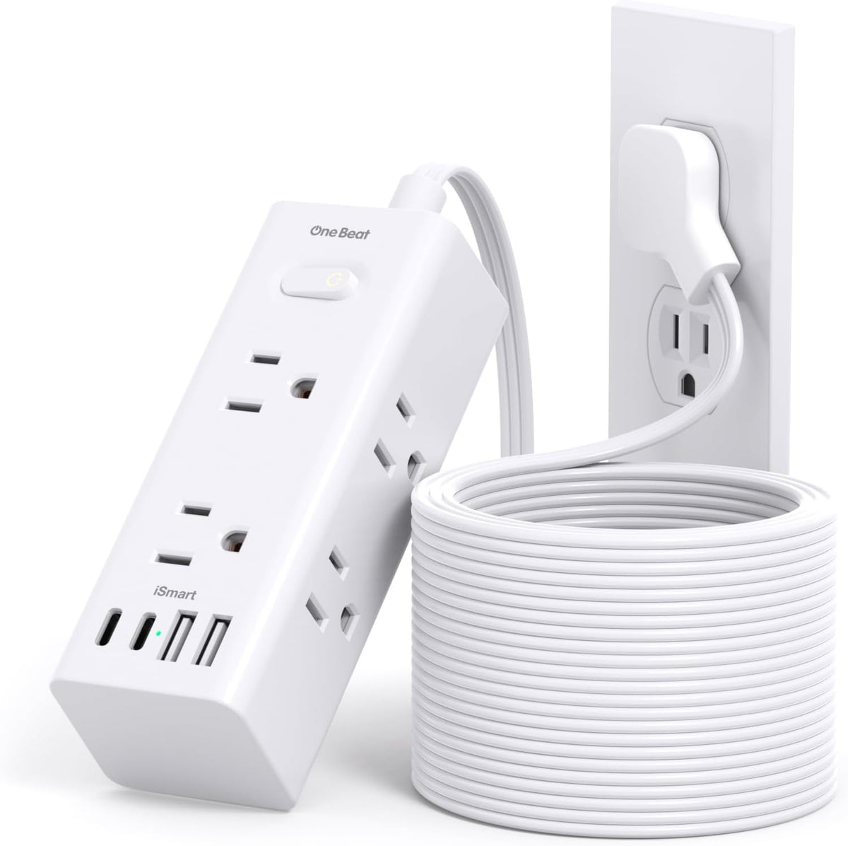 One Beat 10Ft Extension Cord with Multiple Outlets,Flat Plug Power Strip