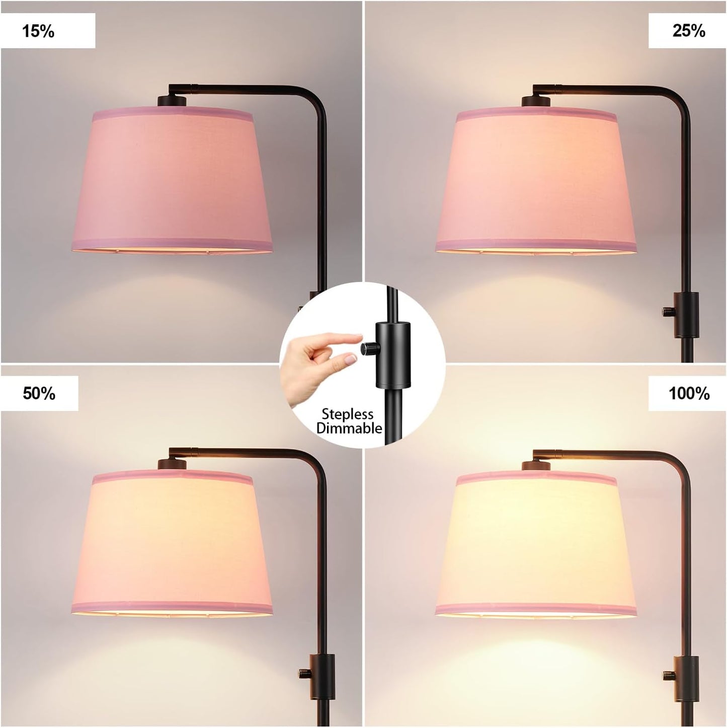 【Upgraded】 Dimmable Floor Lamp, 1000 Lumens LED Edison Bulb Included, Arc Floor Lamps for Living Room Modern Standing Lamp with Linen Shade, Tall Lamp for Bedroom Office Dining Room- Black