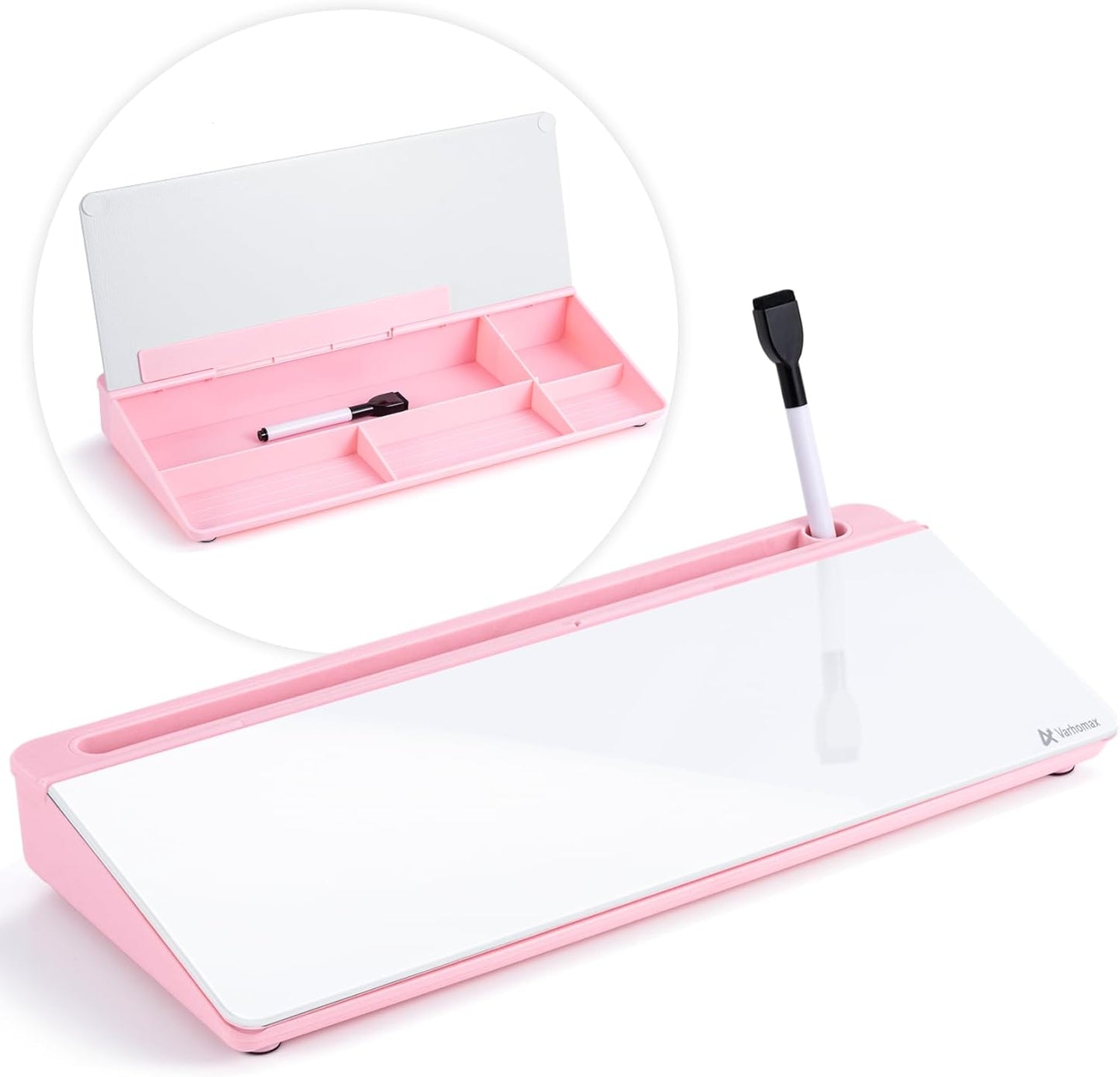 Varhomax Glass Weekly Dry Erase Desk White Board, Desktop to Do List Planner Whiteboard Calendar with Storage Caddy Memo for Home and Office, White