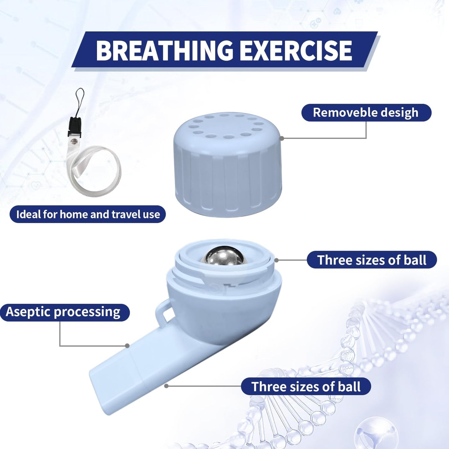 Flutter Valve Mucus Removal Device - Lung Trainer & Breathing Trainer,Adjustable Resistance,for Natural Mucus Removal and Enhanced Lung Function. (Aerial Blue)