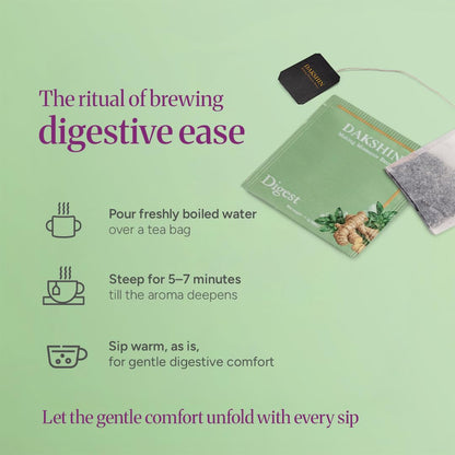 DAKSHIN Organic Digestive Tea Bags | Ginger, Peppermint, Fennel, Dandelion Root & Licorice | Naturally Soothing After-Meal Tea | Caffeine-Free | USDA Organic | 16 Tea Bags
