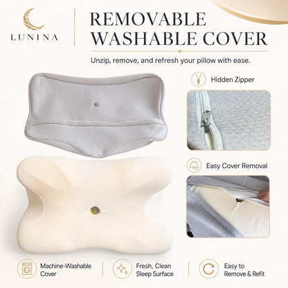 LUNINA Cervical Pillow for Neck Support, Memory Foam Contour Pillow | CertiPUR-US Certified, Medium-Firm Support