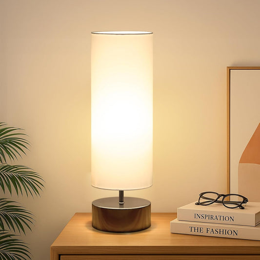 Touch Table Lamp, 3-Way Dimmable Bedside Lamp with Cylinder Fabric Shade