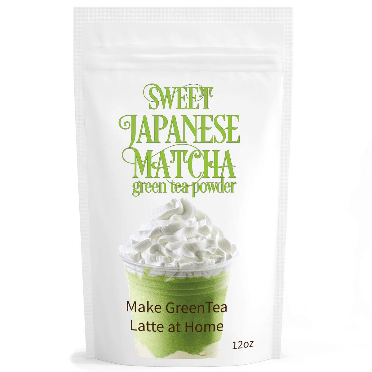 Sweet Japanese Matcha Latte Green Tea Powder Mix - 12oz Homemade Green Matcha Tea Latte or Frappe (Ceremonial Grade)