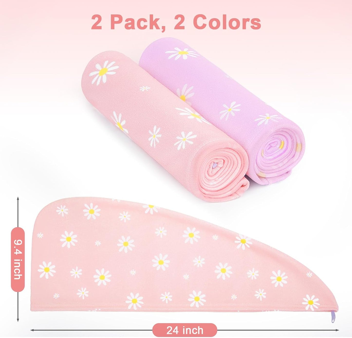Unicorn Castle Microfiber Hair Towel for Kids 2Pack Hair Wrap Towels Absorbent Hair Drying Towel Wrap Hair Turbans for Curly Thick Hair, Pink White Strawberry