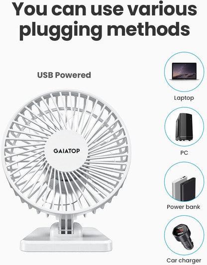 Gaiatop USB Desk Fan, Small But Powerful, Personal Portable Quiet 3 Speeds, Adjustable Mini Table Desktop fan for Cooling Home Office Car Summer Travel Gifts Blue