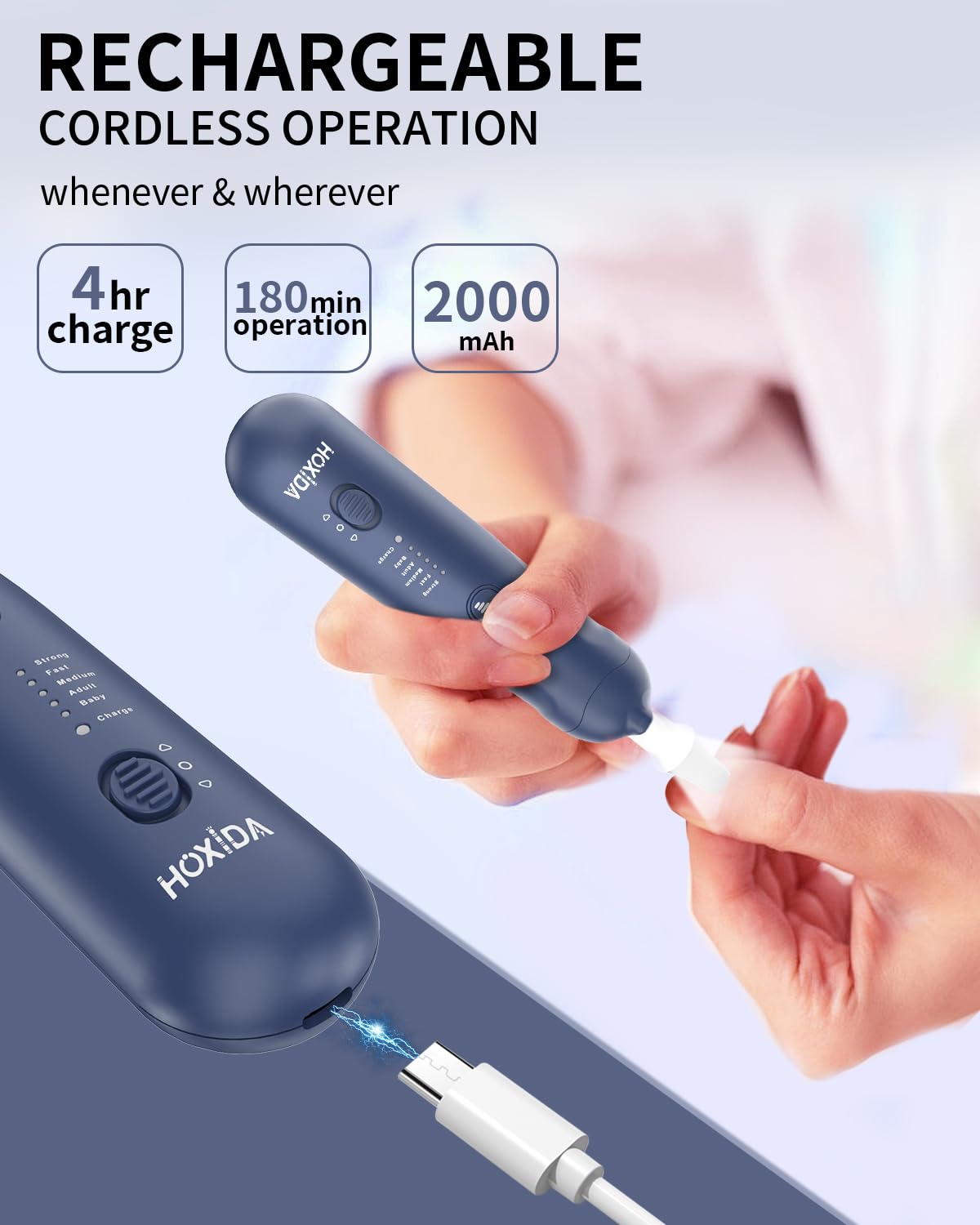 Hoxida Manicure Pedicure Kit, Professional Nail Grinder for Senior Thick Toenail, Cordless Electric Nail File, 5 Speeds Pedicure Tools for feet Callus Remover, Nail Drill for Women Hand Feet Care