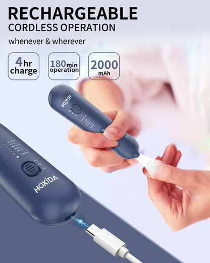 Hoxida Manicure Pedicure Kit, Professional Nail Grinder for Senior Thick Toenail, Cordless Electric Nail File, 5 Speeds Pedicure Tools for feet Callus Remover, Nail Drill for Women Hand Feet Care
