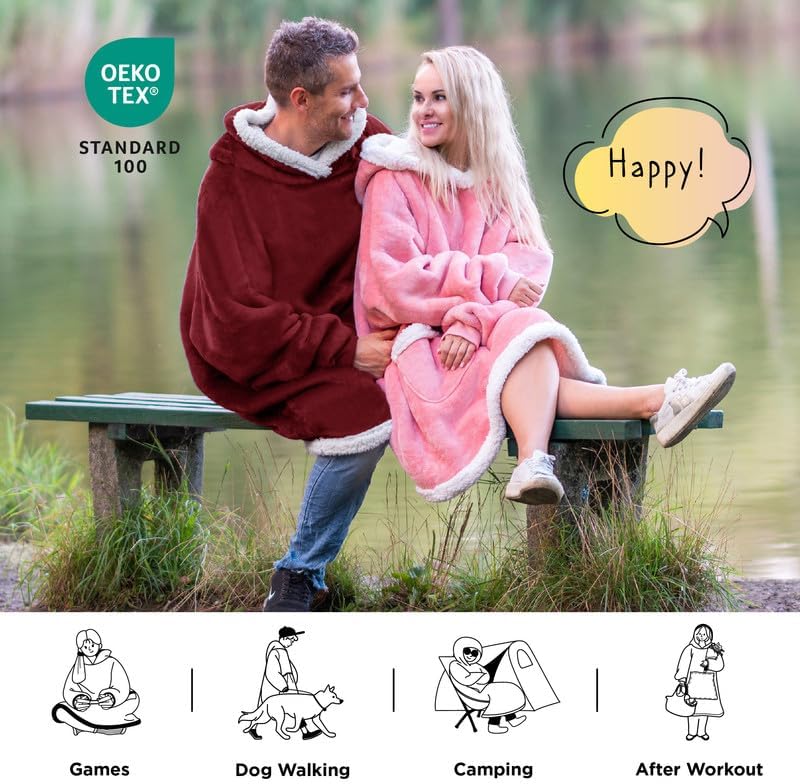 Bedsure Blanket Hoodie, Wearable Blanket Hoodie as Gifts for Mom, Birthday Gifts for Women Kids Teens Mother's Day Sherpa Sweatshirt, Grey, Standard