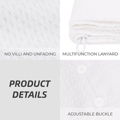 MaopaoBeauty Hair Towel Wrap for Women Long&Thick Hairs Head Wrap 1Pack Super Absorbent Hair Drying White Waffle Bath Towels for Curly Quick Dry Hair Drying Towels with Button