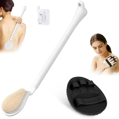 New Foot Brush with Adjustable Long Handle, 3-in-1 Foot Scrubber for Wet or Dry Brushing, 10.2’’- 27.5’’ Foot Scrub Brush for Senior, Pregnant, Disabled, or Injured, Gift-Box Packed(White)