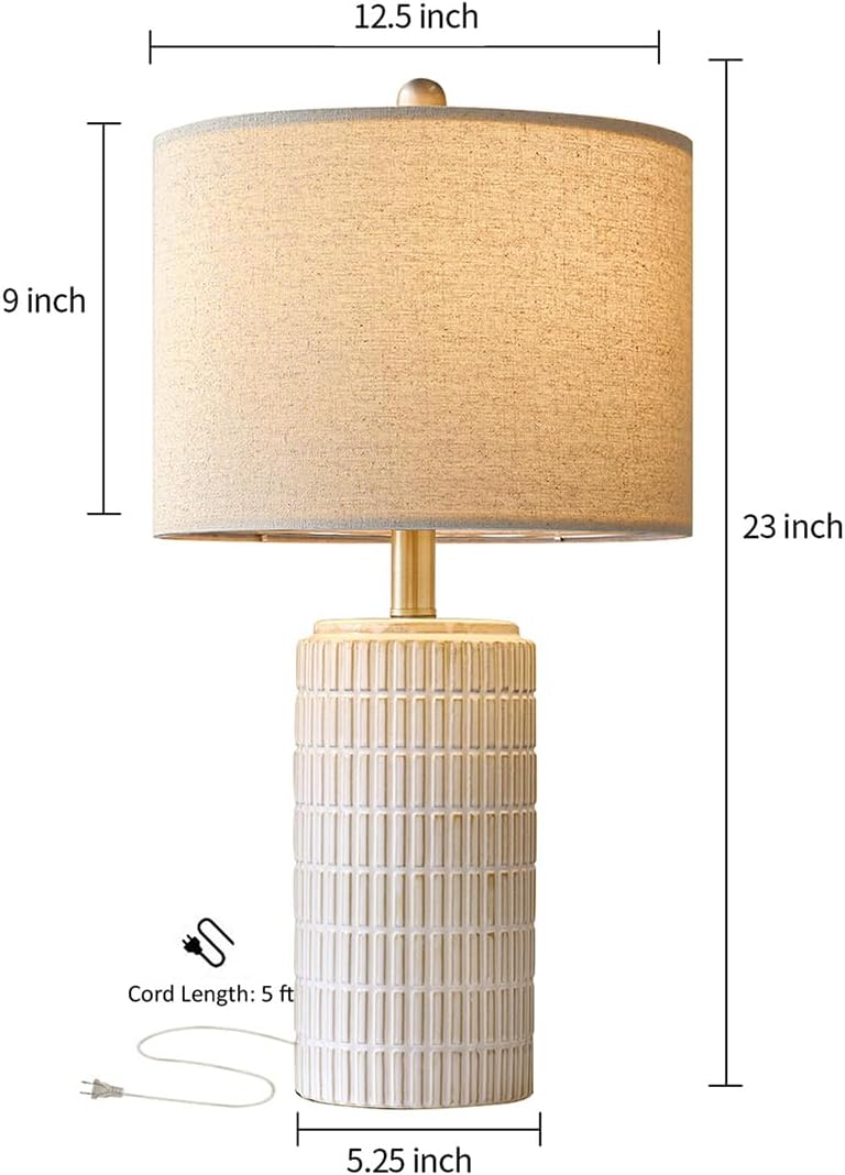 PoKat 23" Modern Ceramic Table Lamp Set of 2 for Living Room White Desk Lamps for Bedroom Farmhouse Bedside Nightstand Lamp House Warming Gifts New Home Decor End Table Lamps Gifts for Women Mom Beige