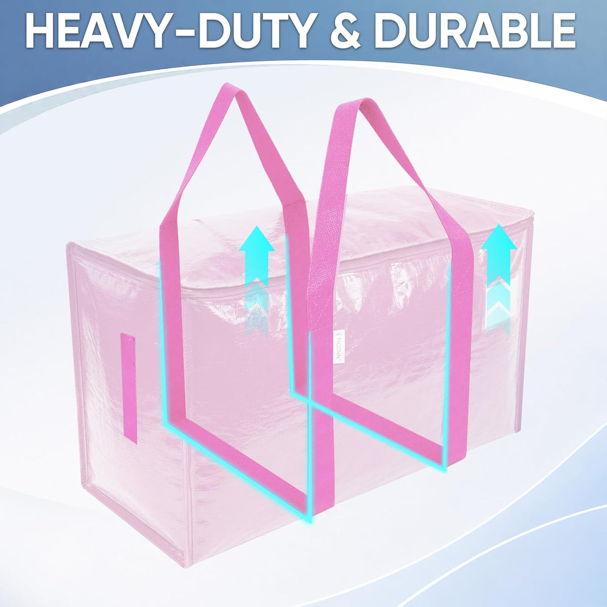 TICONN Extra Large Moving Bags Heavy Duty with Zippers & Carrying Handles, Durable Storage Bags Moving Boxes for Closet Organizers and Storage (Blue)