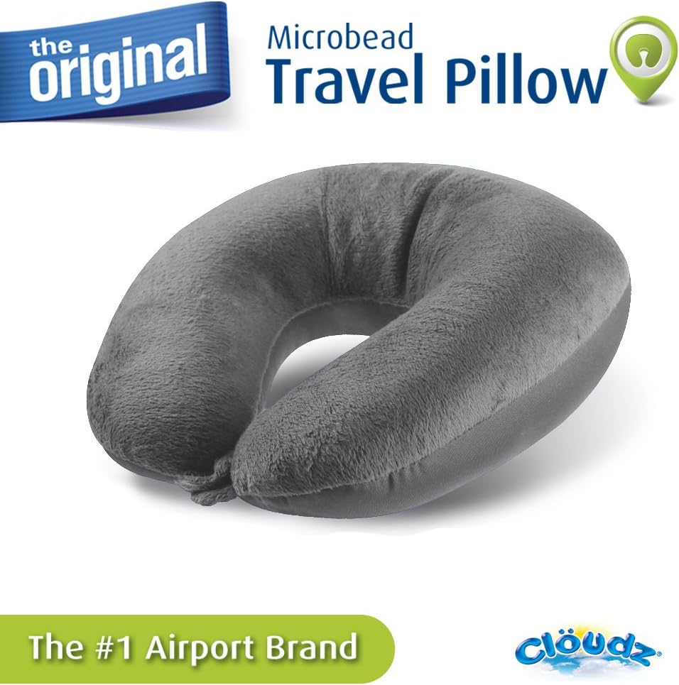 Cloudz Dual Comfort Microbead Airplane Travel Neck Pillow. Super Soft Cozy Plush Fabric on One Side, Cool Relaxing Spandex on The Other! Customize Your Comfort and Support at Home or On The Go!- Blue