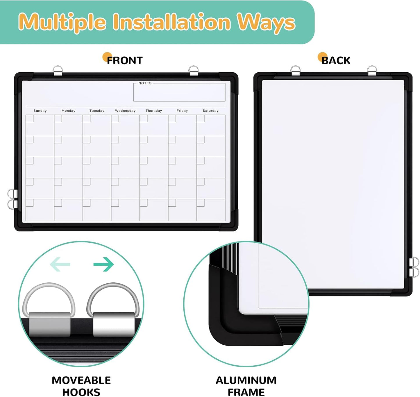 Weekly Calendar Whiteboard for Wall, 16x12 Inches Dry Erase Board, Small Magnetic White Board, Double-Sided Hanging Board for Office School Home Kitchen, Portable Board for Drawing Planning To Do List