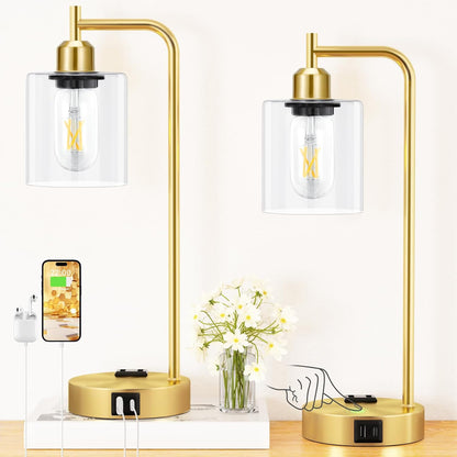Industrial Touch Lamps for Nightstand Set of 2, 3-Way Dimmable Bedside Lamp